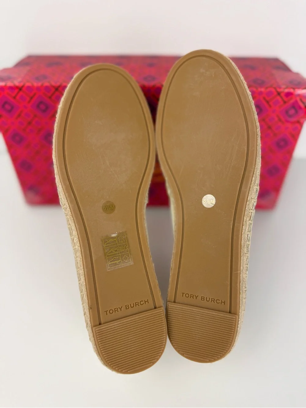 Tory Burch Colorblock Flat Espadrille Nappa Leather Shoes New Ivory/Black 5.5
